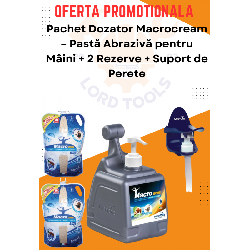 Pachet Dozator Macrocream – Pastă Abrazivă pentru Mâini + 2 Rezerve...